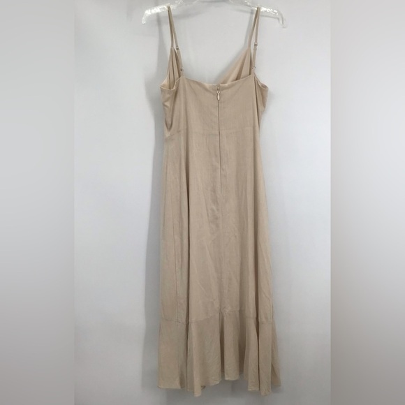 BCBGMAXAZRIA Linen Blend “Doris” Ruffled Midi Dress Corozo Beige NWT Size 6 - Picture 4 of 10